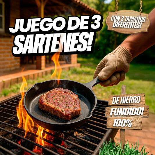Juego De Sartenes, Hierro Fundido, X 3 Piezas